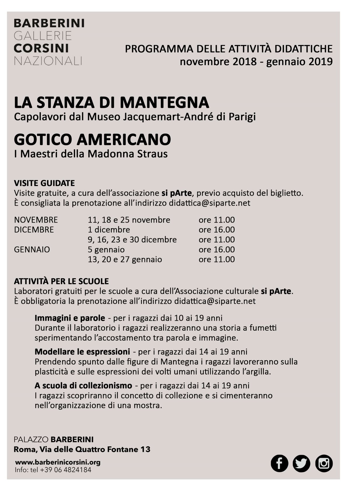 Visite guidate gratuite alle mostre: La stanza di Mantegna e Gotico Americano